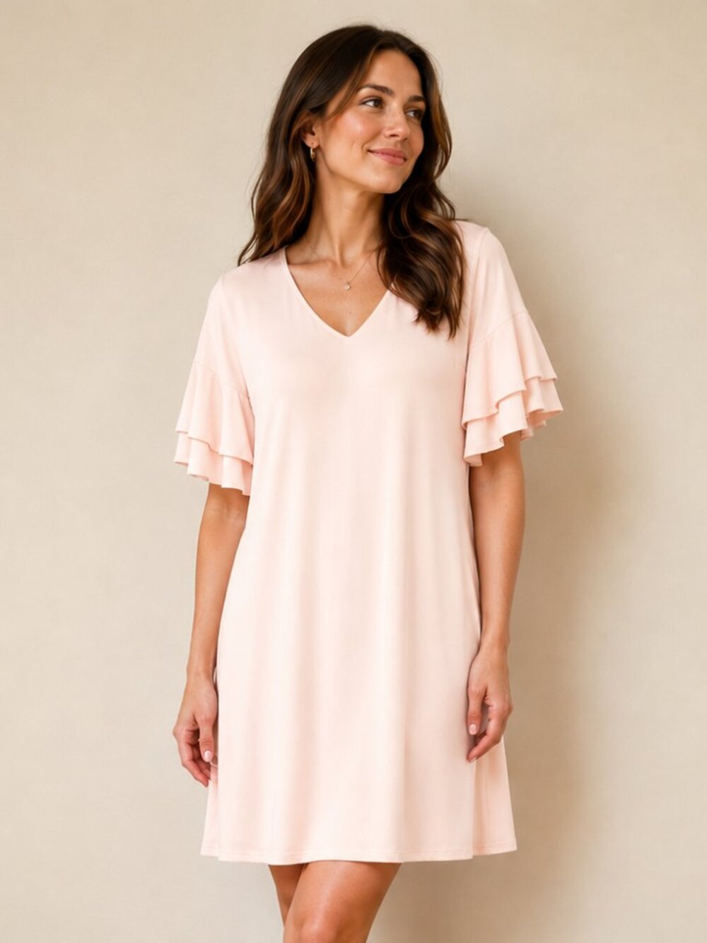 Roz & Ali Pink Dress Sz S Layered Bell Sleeve Breezy Feminine